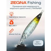 Металлическая морская приманка для джиггинга пилькер ZEGNA FISHING. Вес 200 гр длина 14.5см. Светится в темноте. Цвет Серебряный