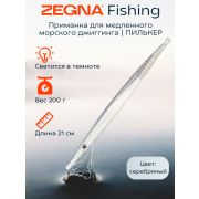 Металлическая морская приманка для джиггинга пилькер ZEGNA FISHING. Вес 200 гр длина 21 см. Светится в темноте. Цвет Серебряный